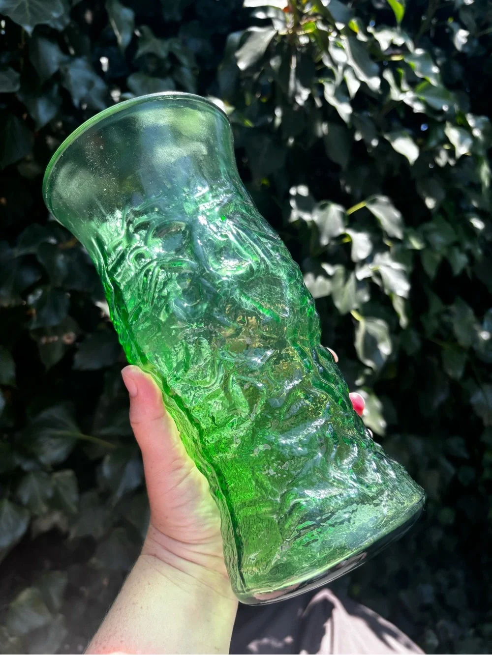 Textured Green Glass Decorative Vase - Unbranded